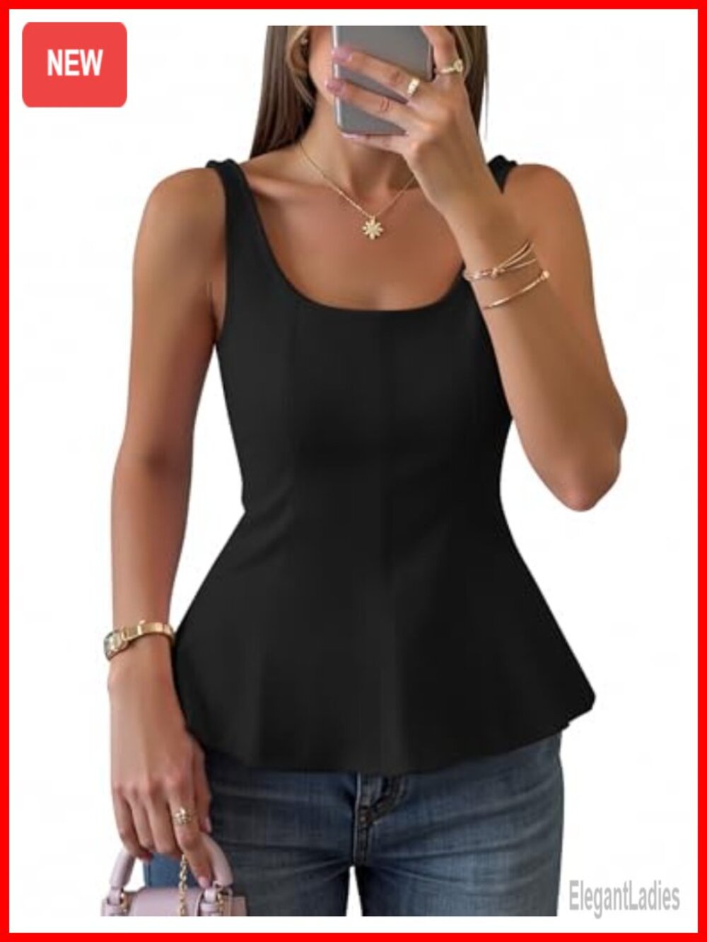 Sleeveless Square Neck Ruffle Hem Peplum Vest Top Flowy Summer Tank